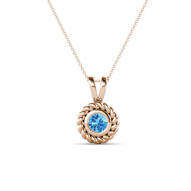 Juliya 4.00 mm Round Blue Topaz Rope Edge Bezel Set Solitaire Pendant Necklace 