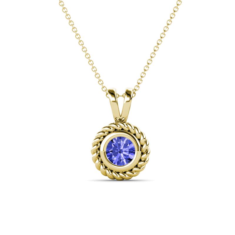 Juliya 5.00 mm Round Tanzanite Rope Edge Bezel Set Solitaire Pendant Necklace 
