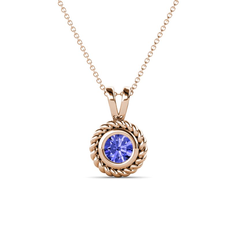 Juliya 5.00 mm Round Tanzanite Rope Edge Bezel Set Solitaire Pendant Necklace 