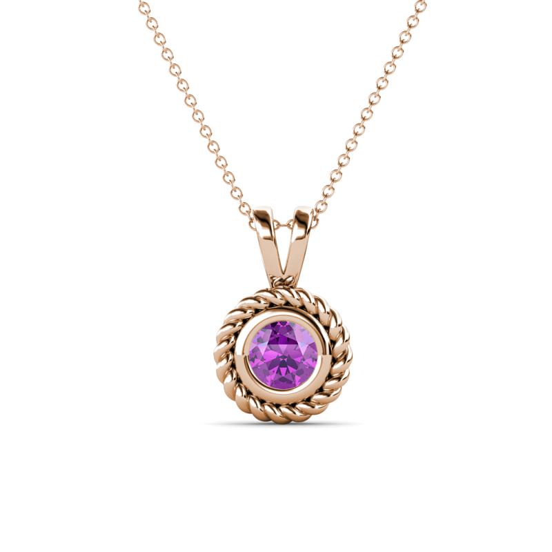 Juliya 5.00 mm Round Amethyst Rope Edge Bezel Set Solitaire Pendant Necklace 