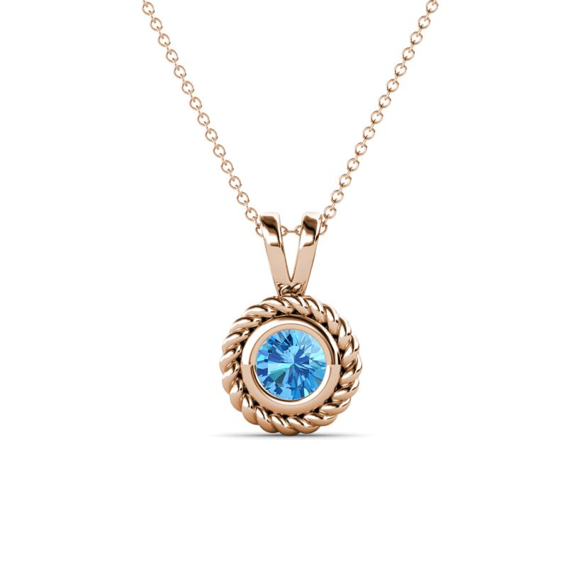 Juliya 5.00 mm Round Blue Topaz Rope Edge Bezel Set Solitaire Pendant Necklace 