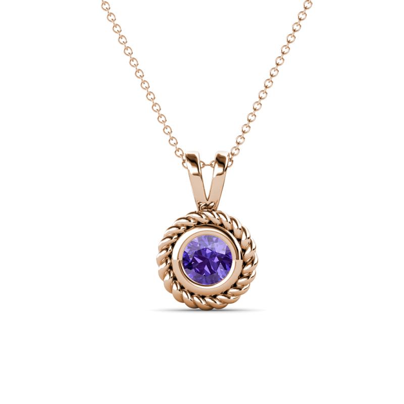 Juliya 5.00 mm Round Iolite Rope Edge Bezel Set Solitaire Pendant Necklace 