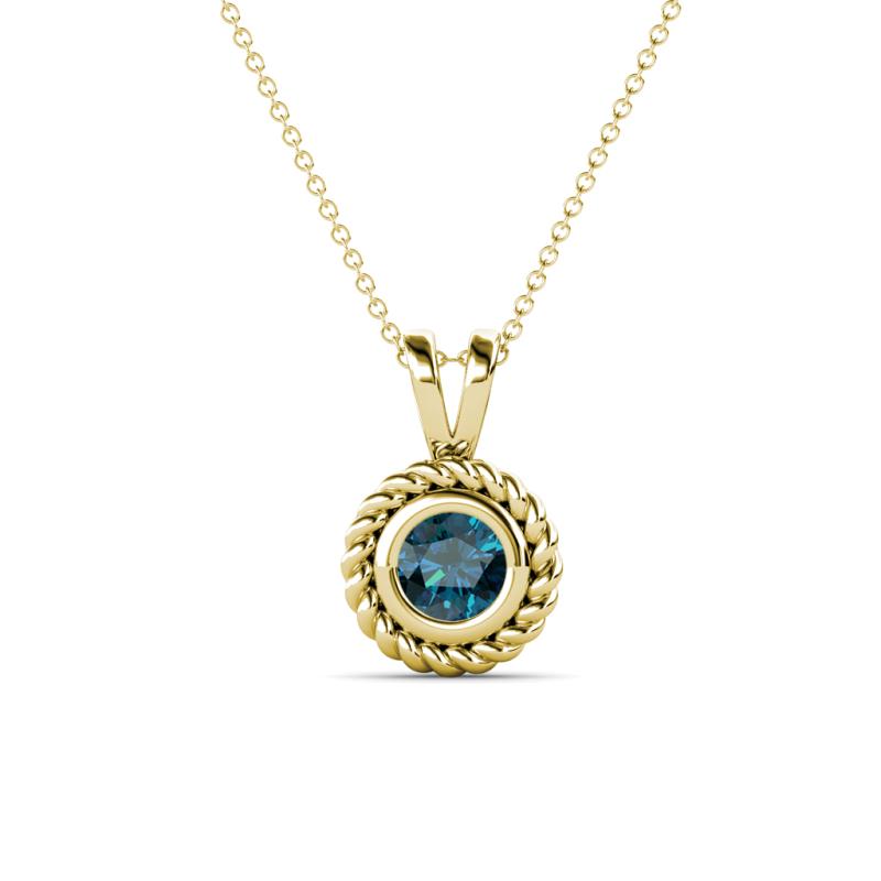 Juliya 5.00 mm Round Blue Diamond Rope Edge Bezel Set Solitaire Pendant Necklace 