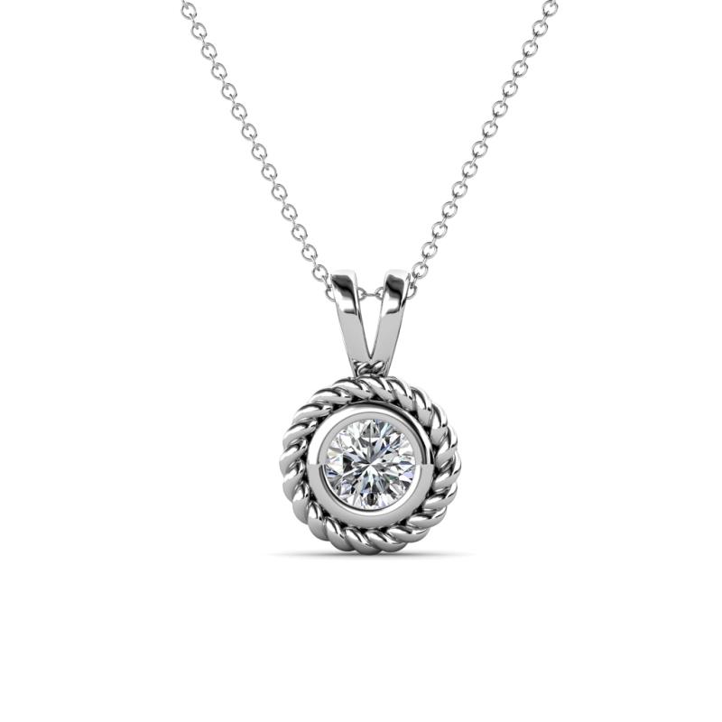 Juliya 5.00 mm Round Lab Grown Diamond Rope Edge Bezel Set Solitaire Pendant Necklace 