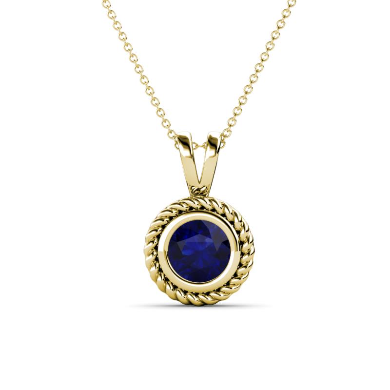 Juliya 6.00 mm Round Blue Sapphire Rope Edge Bezel Set Solitaire Pendant Necklace 