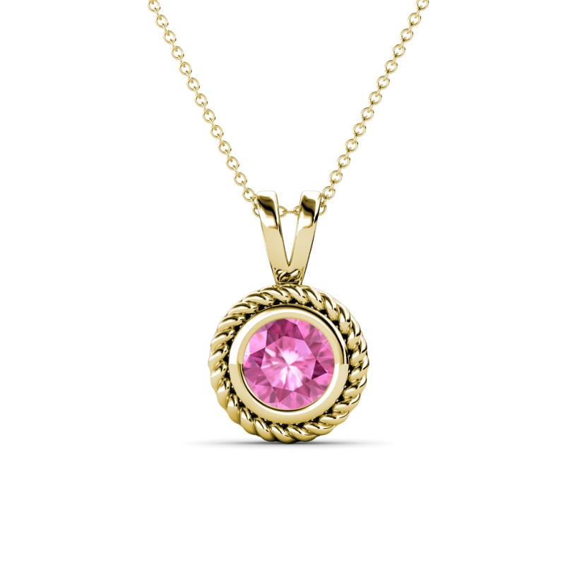 Juliya 6.00 mm Round Pink Sapphire Rope Edge Bezel Set Solitaire Pendant Necklace 