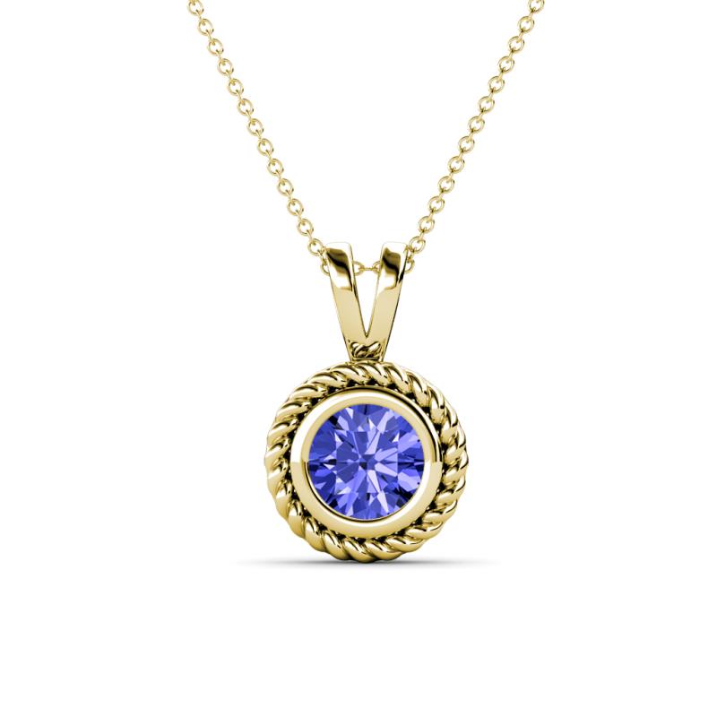 Juliya 6.50 mm Round Tanzanite Rope Edge Bezel Set Solitaire Pendant Necklace 