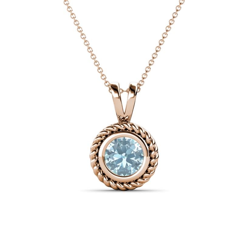 Juliya 6.50 mm Round Aquamarine Rope Edge Bezel Set Solitaire Pendant Necklace 