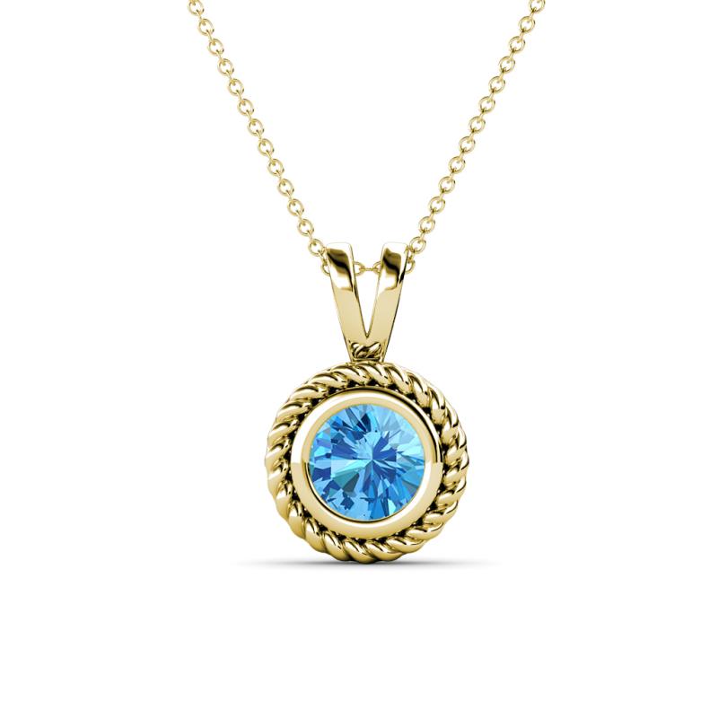 Juliya 6.50 mm Round Blue Topaz Rope Edge Bezel Set Solitaire Pendant Necklace 
