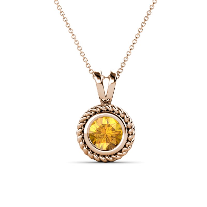 Juliya 6.50 mm Round Citrine Rope Edge Bezel Set Solitaire Pendant Necklace 