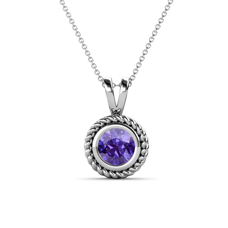 Juliya 6.50 mm Round Iolite Rope Edge Bezel Set Solitaire Pendant Necklace 