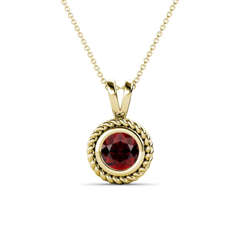 Juliya 6.50 mm Round Red Garnet Rope Edge Bezel Set Solitaire Pendant Necklace 