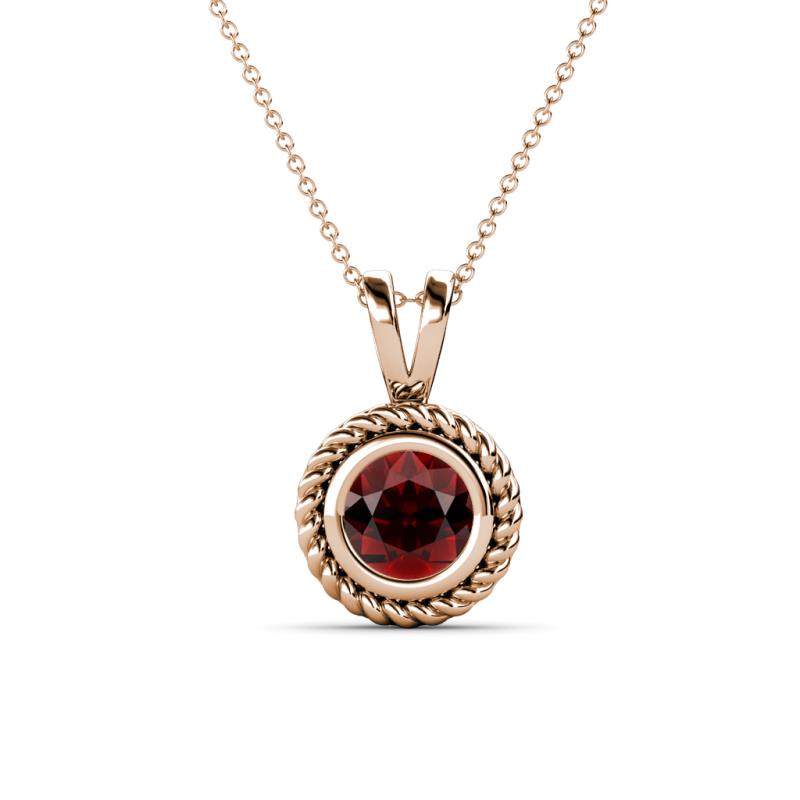 Juliya 6.50 mm Round Red Garnet Rope Edge Bezel Set Solitaire Pendant Necklace 