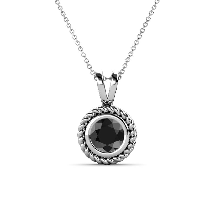 Juliya 6.00 mm Round Black Diamond Rope Edge Bezel Set Solitaire Pendant Necklace 