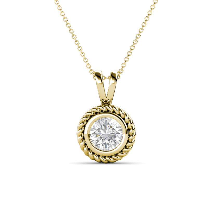 Juliya 6.00 mm Round White Sapphire Rope Edge Bezel Set Solitaire Pendant Necklace 