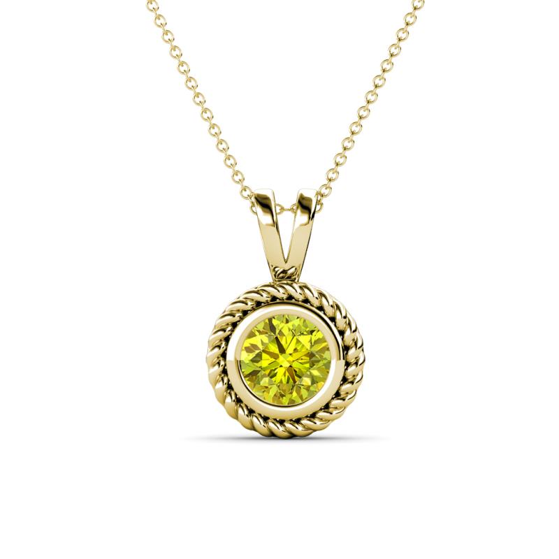 Juliya 6.50 mm Round Yellow Diamond Rope Edge Bezel Set Solitaire Pendant Necklace 