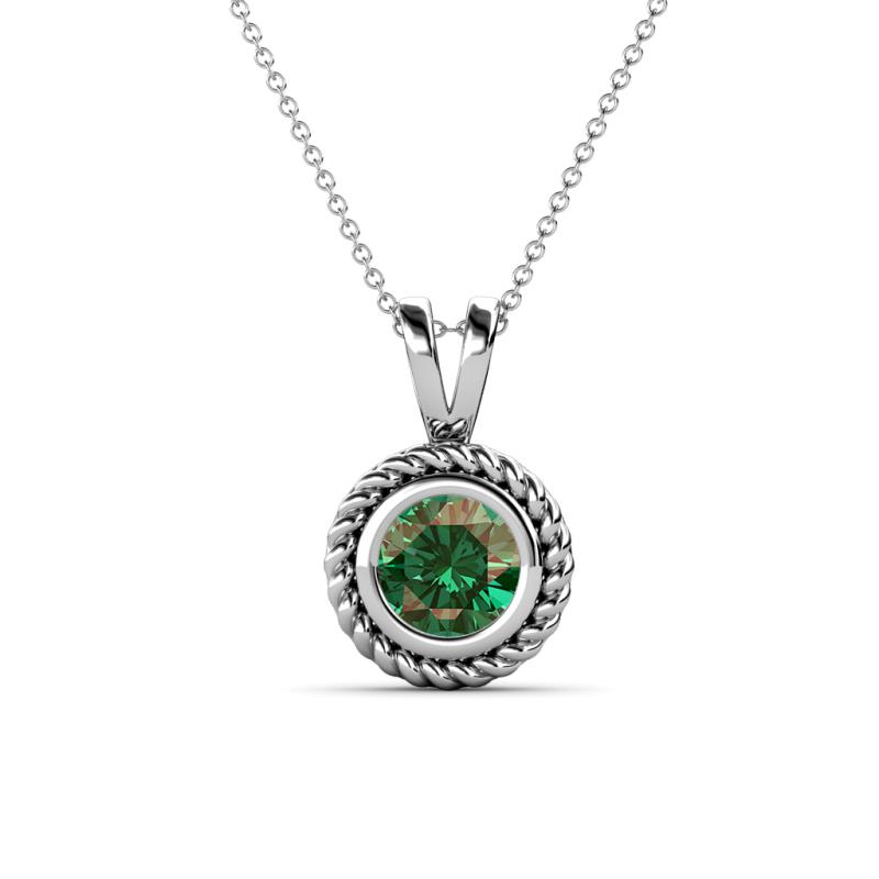 Juliya 6.50 mm Round Lab Created Alexandrite Rope Edge Bezel Set Solitaire Pendant Necklace 