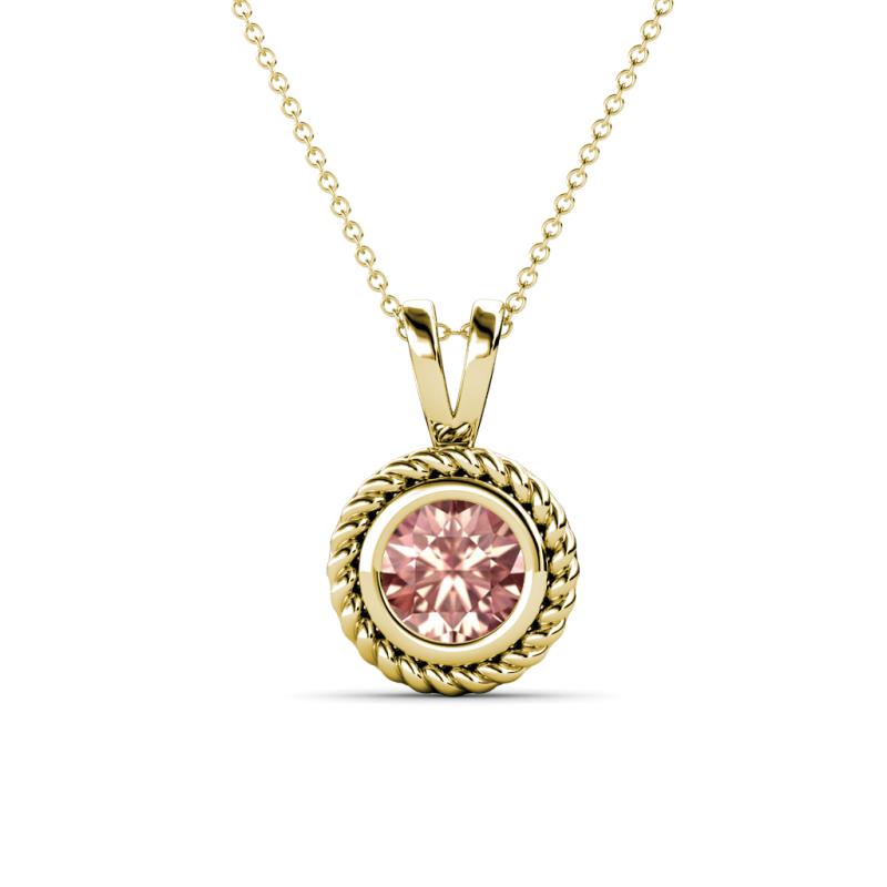 Juliya 6.50 mm Round Morganite Rope Edge Bezel Set Solitaire Pendant Necklace 