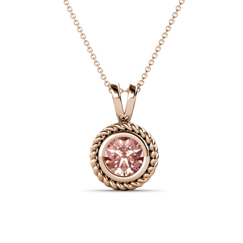 Juliya 6.50 mm Round Morganite Rope Edge Bezel Set Solitaire Pendant Necklace 