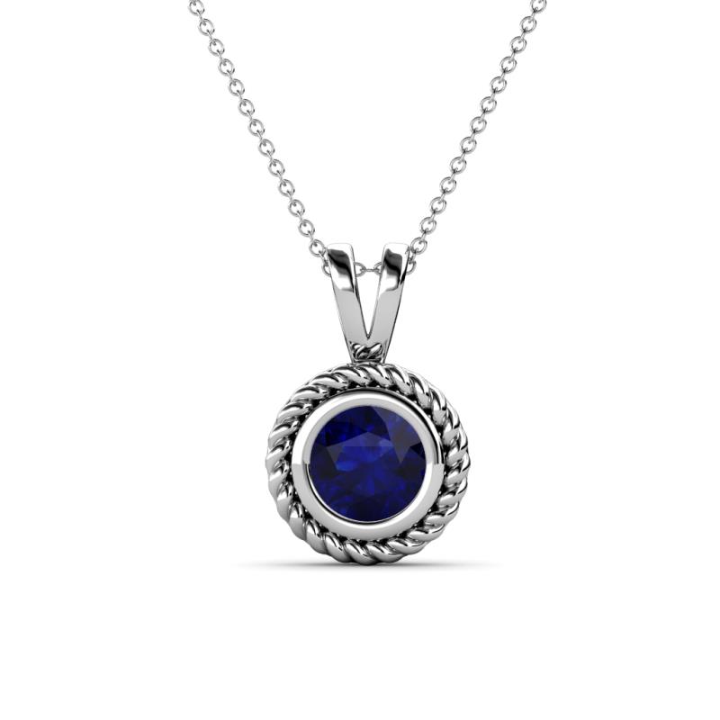 Juliya 6.00 mm Round Blue Sapphire Rope Edge Bezel Set Solitaire Pendant Necklace 