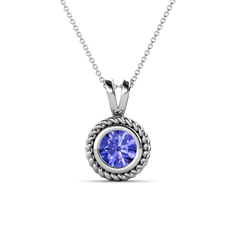 Juliya 6.50 mm Round Tanzanite Rope Edge Bezel Set Solitaire Pendant Necklace 