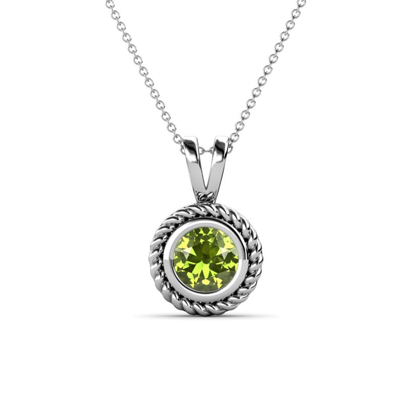 Juliya 6.50 mm Round Peridot Rope Edge Bezel Set Solitaire Pendant Necklace 