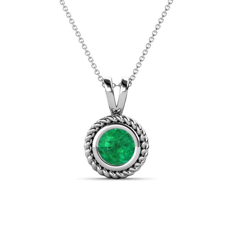 Juliya 6.00 mm Round Emerald Rope Edge Bezel Set Solitaire Pendant Necklace 