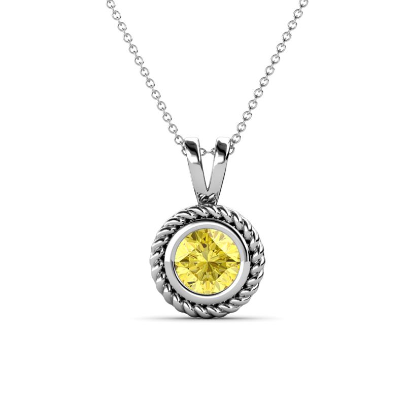 Juliya 6.00 mm Round Yellow Sapphire Rope Edge Bezel Set Solitaire Pendant Necklace 