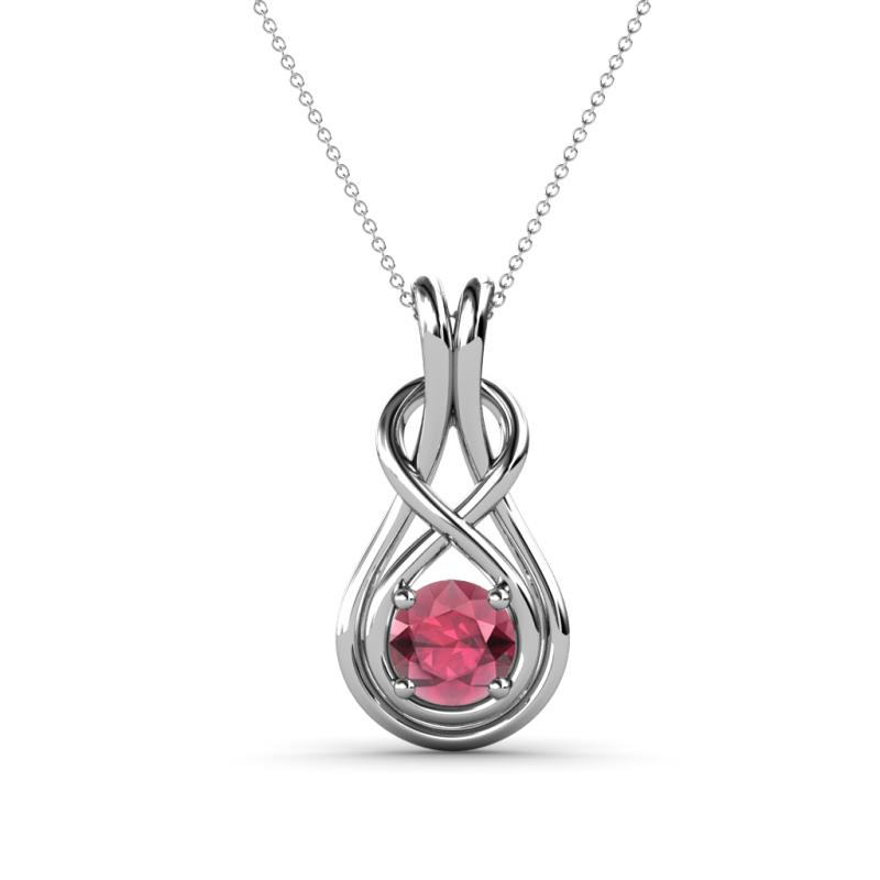 Amanda 5.00 mm Round Rhodolite Garnet Solitaire Infinity Love Knot Pendant Necklace 