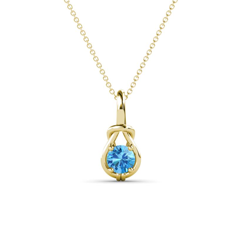 Caron 4.00 mm Round Blue Topaz Solitaire Love Knot Pendant Necklace 