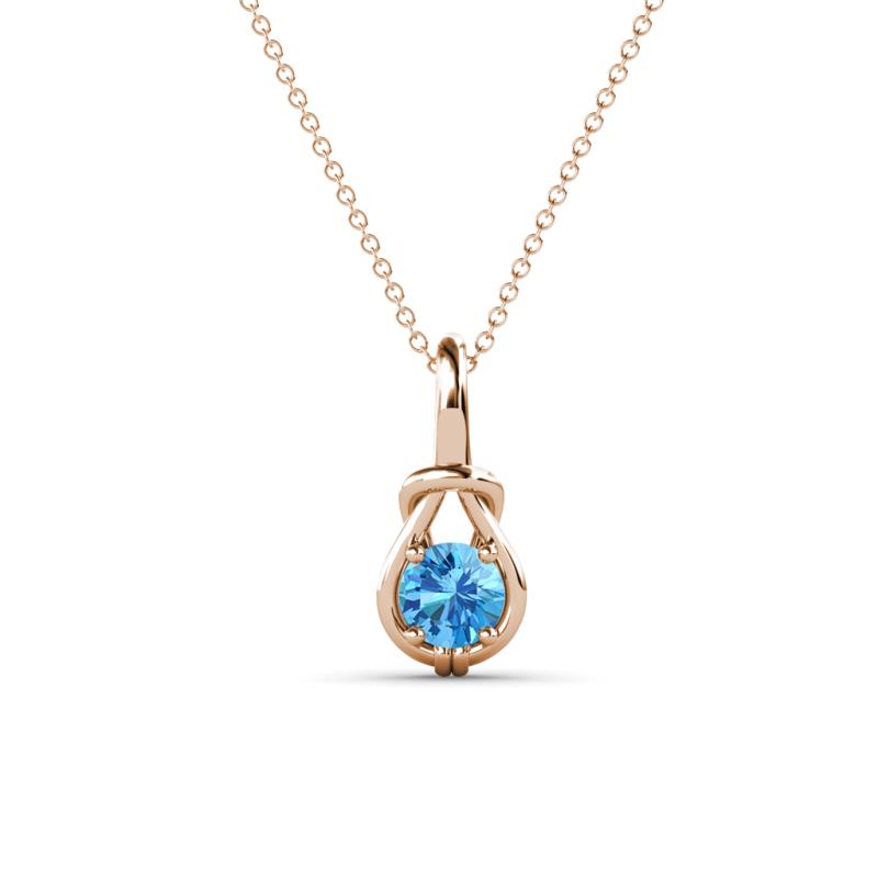Caron 4.00 mm Round Blue Topaz Solitaire Love Knot Pendant Necklace 