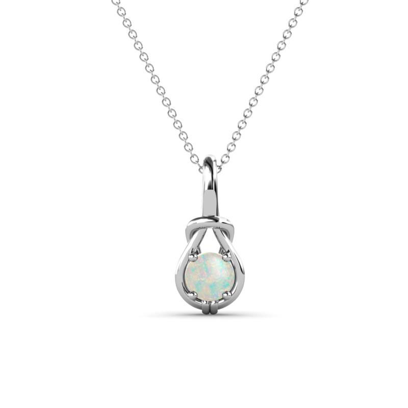 Caron 4.00 mm Round Opal Solitaire Love Knot Pendant Necklace 