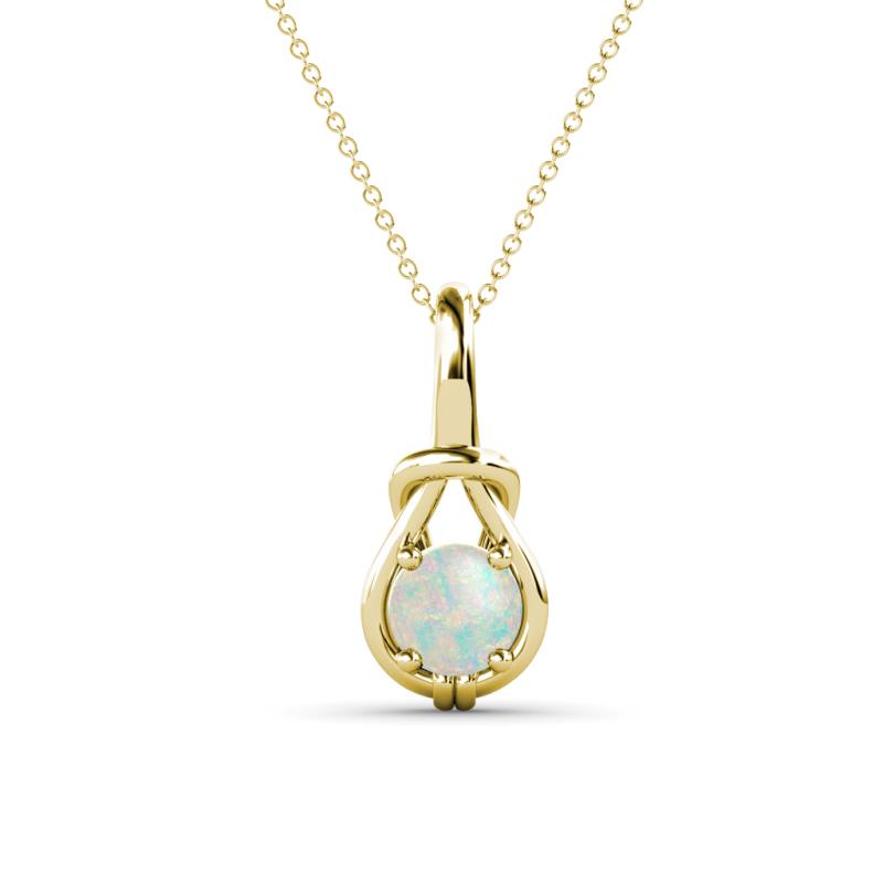 Caron 5.00 mm Round Opal Solitaire Love Knot Pendant Necklace 