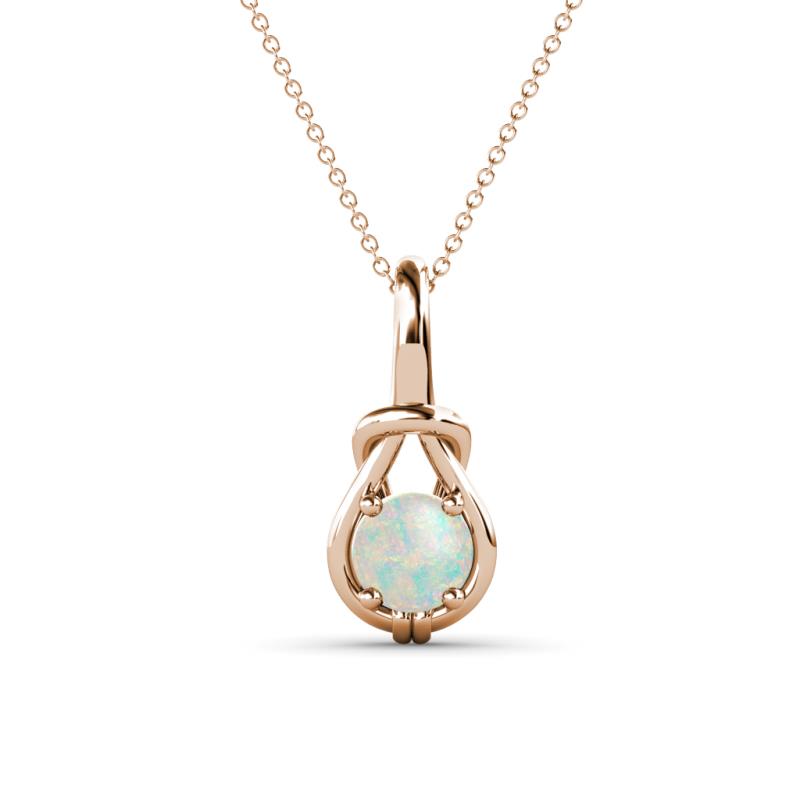 Caron 5.00 mm Round Opal Solitaire Love Knot Pendant Necklace 
