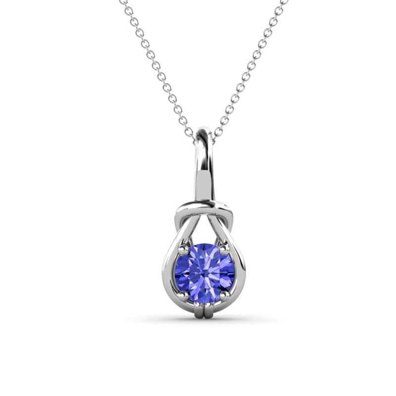 Caron 5.00 mm Round Tanzanite Solitaire Love Knot Pendant Necklace 