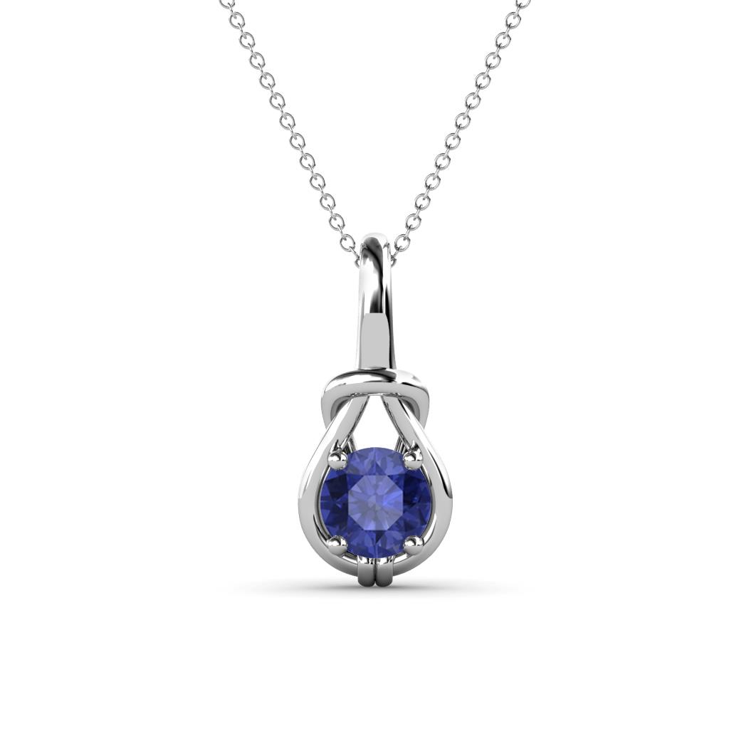 Caron 5.00 mm Round Iolite Solitaire Love Knot Pendant Necklace 