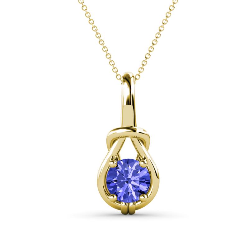 Caron 6.50 mm Round Tanzanite Solitaire Love Knot Pendant Necklace 