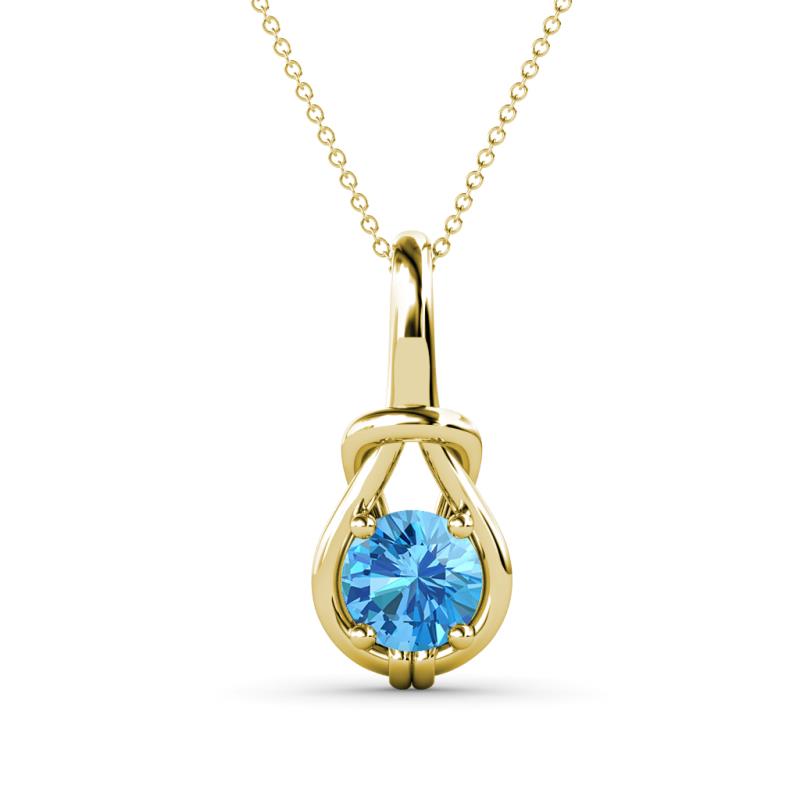 Caron 6.50 mm Round Blue Topaz Solitaire Love Knot Pendant Necklace 