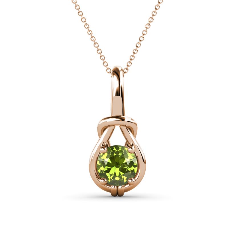 Caron 6.50 mm Round Peridot Solitaire Love Knot Pendant Necklace 