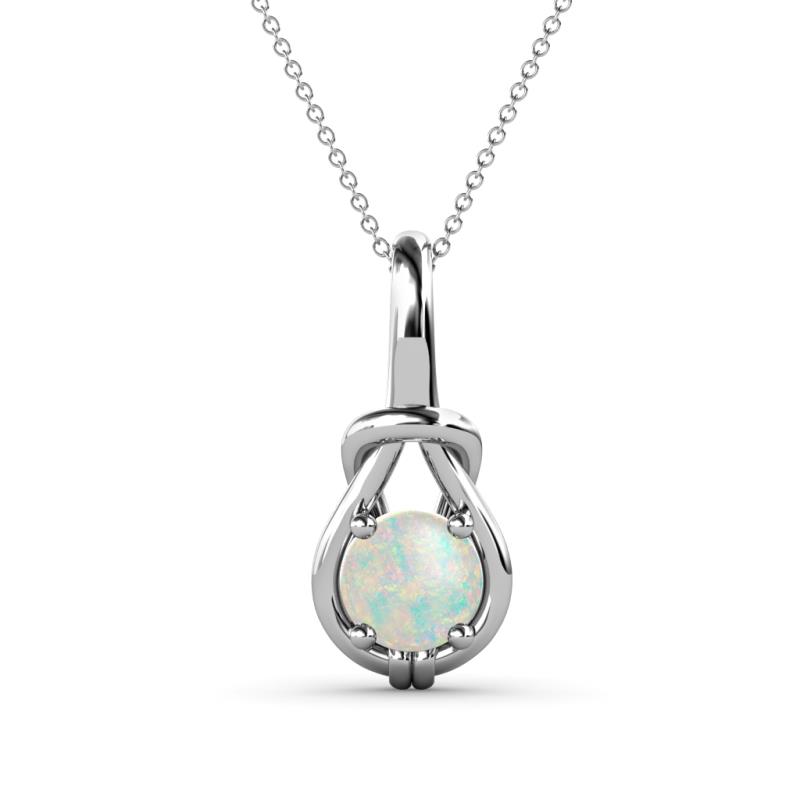 Caron 6.00 mm Round Opal Solitaire Love Knot Pendant Necklace 