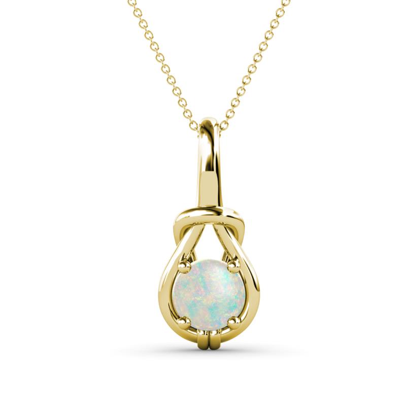 Caron 6.00 mm Round Opal Solitaire Love Knot Pendant Necklace 