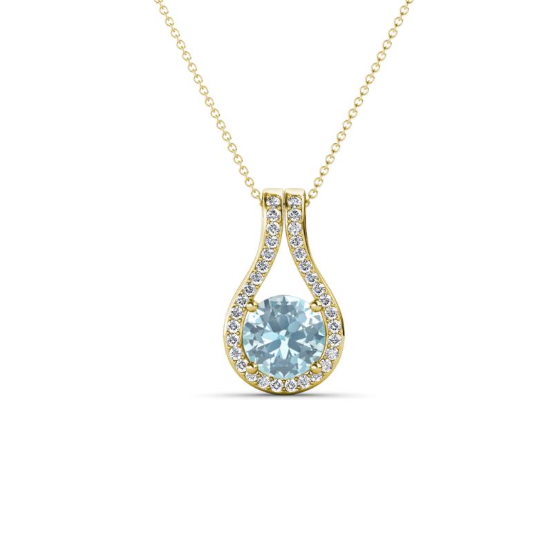 Lauren 5.00 mm Round Aquamarine and Diamond Accent Teardrop Pendant Necklace 