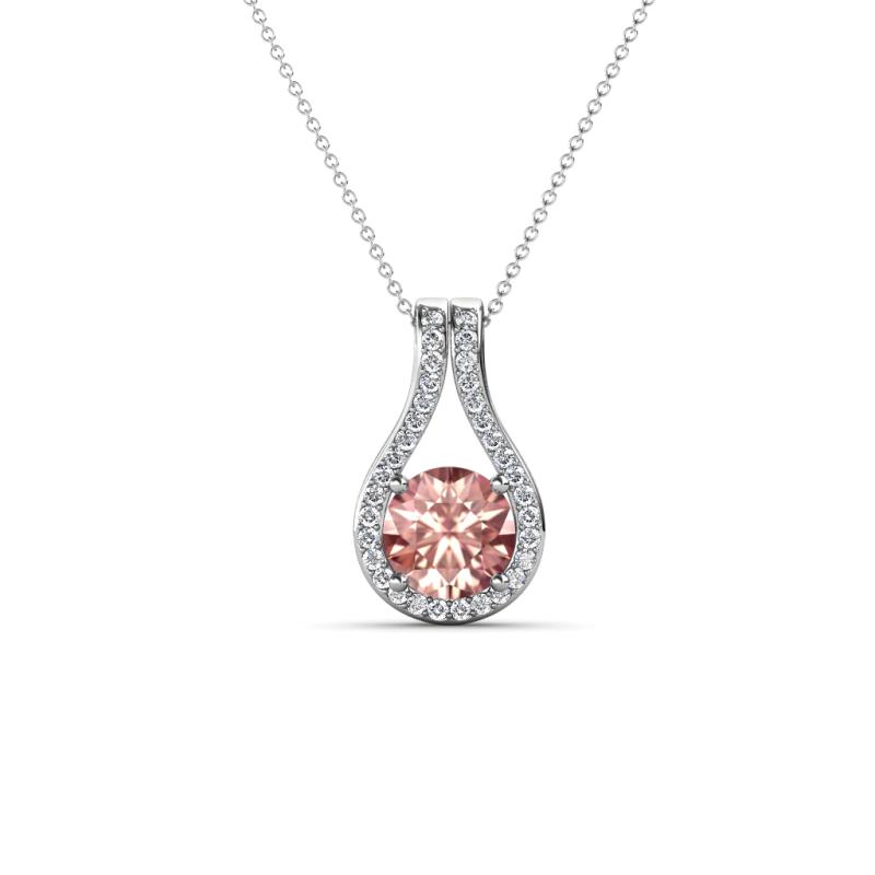 Lauren 5.00 mm Round Morganite and Diamond Accent Teardrop Pendant Necklace 
