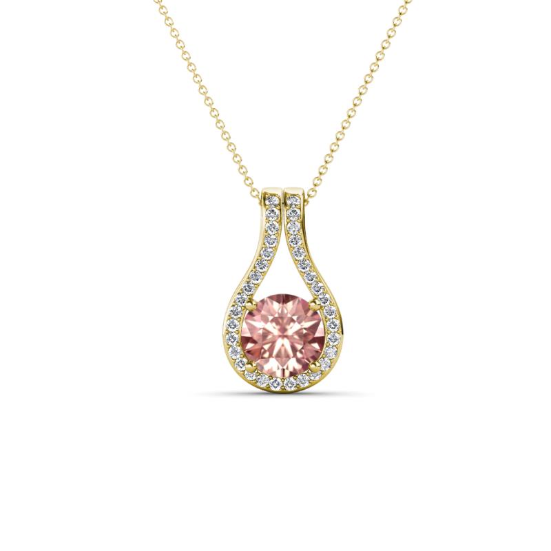 Lauren 5.00 mm Round Morganite and Diamond Accent Teardrop Pendant Necklace 