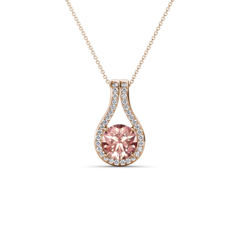 Lauren 5.00 mm Round Morganite and Diamond Accent Teardrop Pendant Necklace 