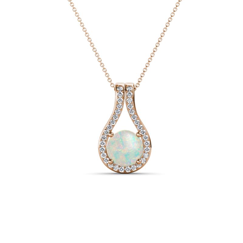 Lauren 5.00 mm Round Opal and Diamond Accent Teardrop Pendant Necklace 