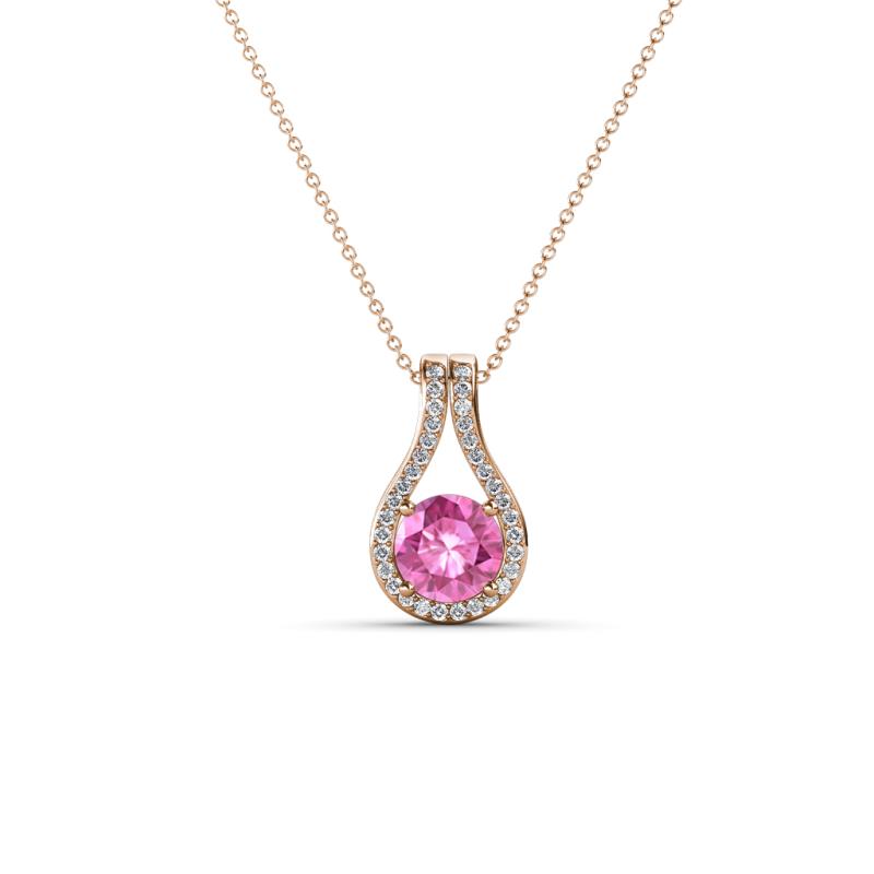 Lauren 4.00 mm Round Pink Sapphire and Diamond Accent Teardrop Pendant Necklace 