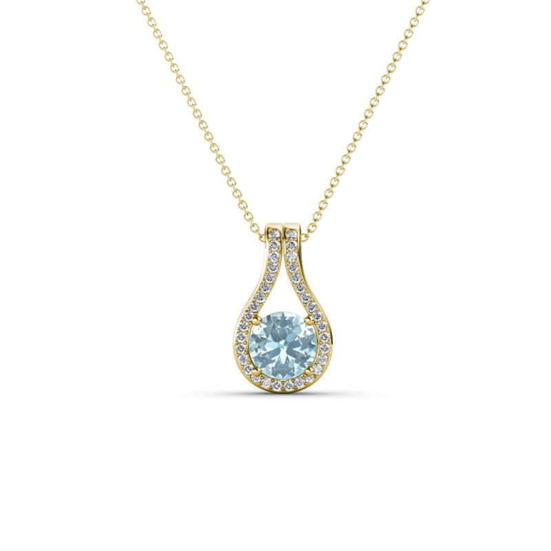 Lauren 4.00 mm Round Aquamarine and Diamond Accent Teardrop Pendant Necklace 