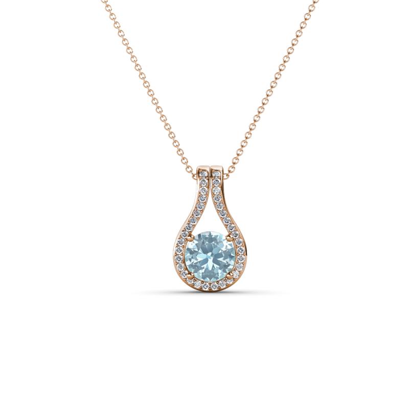 Lauren 4.00 mm Round Aquamarine and Diamond Accent Teardrop Pendant Necklace 