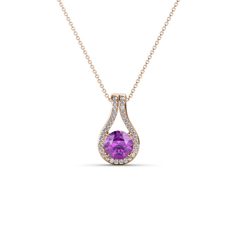 Lauren 4.00 mm Round Amethyst and Diamond Accent Teardrop Pendant Necklace 